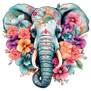 Clipart éléphant floral style crâne en sucre - clipart PNG transparent pour sublimation de t-shirt, travaux manuels et projets d&#39;art numérique cadeau