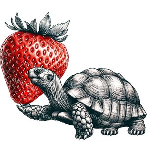 Clipart de tortuga fresa / Sublimación imprimible PNG / Descarga digital / Diseño de camiseta / Ilustración artesanal DIY / Arte animal único