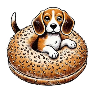 Adorable Beagle Inside Sesame Seed Bagel Transparent PNG Clipart, Cute Dog Illustration for Scrapbooking, Stickers, T-Shirt Sublimation,DIY