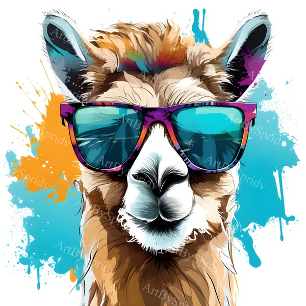 Llama with Astounded Look Sunglasses-Transparent PNG Clipart - Printable Sublimation - Digital Download Print- Cute Illustration Clip Art