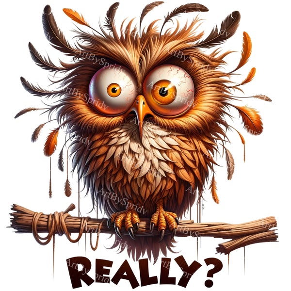 Surprised Owl Clipart with "Really" Text - Cute Digital PNG for Printable Sublimation, DIY Crafts, & T-Shirts | Instant Download Clip Art