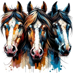 Fantazyjny rysunek konia Trio PNG Clipart - pobieranie cyfrowe, grafika sublimacyjna, wydrukowalna grafika zwierzęca do projektu DIY Craft