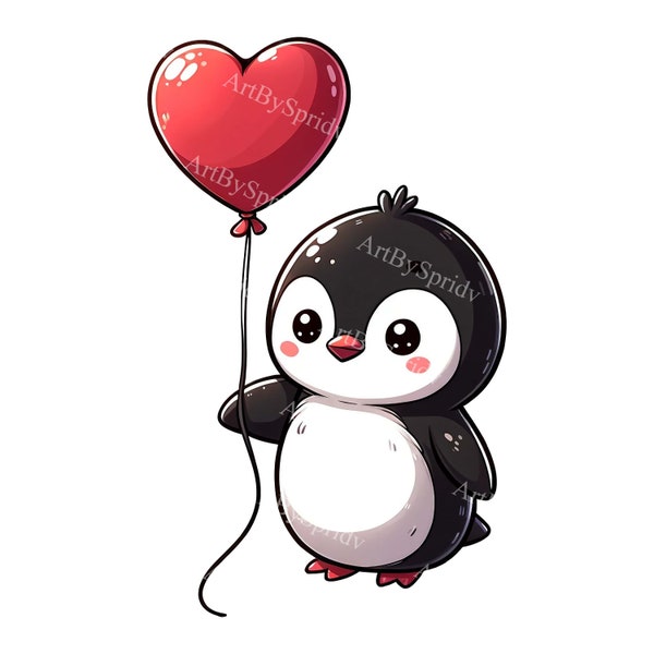 Penguin Love Balloon Valentine's Day Clipart - Digital PNG for T-Shirts, Mugs, Tumblers, Printable Sublimation Crafts & Scrapbooking Designs