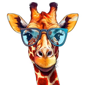 Giraffe with Glasses PNG Clipart,Cute Animal Clip Art for Kids&Adults,Transparent Safari Illustration for Sublimation Design,T-Shirt,Sticker