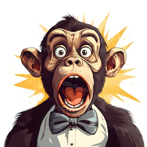 Surprised Monkey with Bow Tie Transparent Clipart | Cute Sublimation PNG | Trendy Animal Art for Printables | Digital Download | Commercial