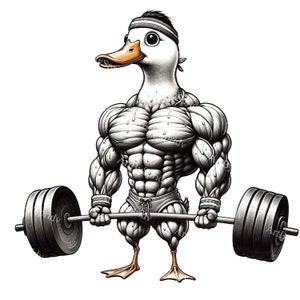 Muscular Duck Clipart, Weightlifting Cartoon Duck PNG, Bodybuilder Duck Illustration, Fitness Gym Humor Art, Workout Animal Digital Download