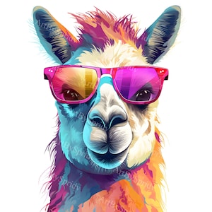 Lama met verbaasde blik zonnebril-transparante PNG-clipart - afdrukbare sublimatie - digitale download print - leuke illustratie illustraties