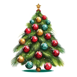 Christmas Tree Palm With Xmas Balls & Star On It Transparent PNG Clipart, Kid/Adult Design, Printable Sublimation, Commercial, Xmas Clip Art