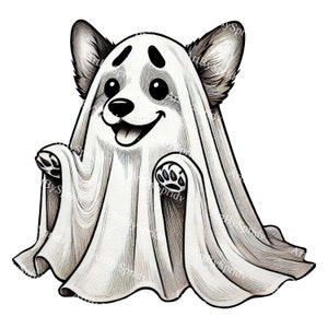Cute Halloween Corgi Ghost PNG Clipart, Spooky Dog Illustration,Pet Lover Digital Clip Art,Kawaii Animal Decor,T-Shirt Sublimation,DIY Craft