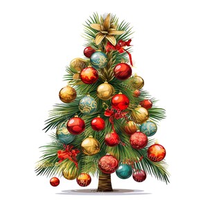 Elegant Christmas Tree Palm PNG Clipart – Festive Tree with Ornaments PNG for Holiday DIY Crafts, Cards,Digital Clip Art Designs for T-Shirt