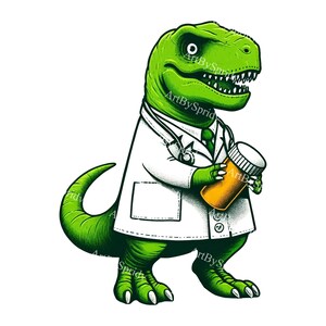 Quirky T-Rex Dinosaur Doctor PNG Clipart-Funny Medical Professional Illustration for Kids, Dino Lovers - Perfect for DIY Projects and Gifts