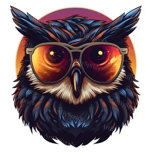 Quirky Owl with Sunglasses PNG Clipart, Trendy Hand-Drawn Illustration, Fun & Unique Bird Design for DIY Craft, T-Shirt Sublimation, Sticker
