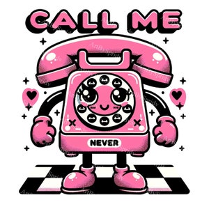 Vintage Telefon Charakter PNG Clipart - 'Call Me Never' Satz, DTG T-Shirt, Tasse, Becher Design, Sublimations Clip Art zum Valentinstag
