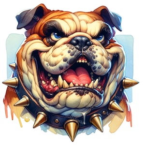 Bulldog Head Watercolor Clipart - Fierce & Funny Digital PNG for DTG, T-Shirts, Mugs, Tumblers, Sublimation, Scrapbooking - Printable Art
