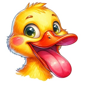 Cartoon Watercolor Duck Clipart | Cute Duckling Digital Image | Sublimation Design PNG | Playful Bird Illustration for Printables & Crafts