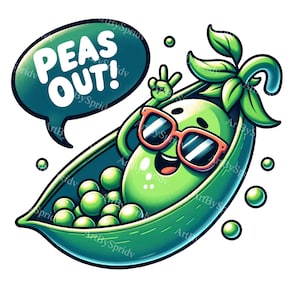 Peas Out! Clipart - Cartoon Green Pea Pod Waving Goodbye - Digital PNG for Printable Sublimation, Invitations, DIY Crafts & Classroom Decor