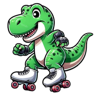 Cartoon T-Rex Dinosaurier auf Rollschuhen PNG Clipart - Digitale Datei für T-Shirt, Becher, Becher, Sublimation & Scrapbooking Dino Clip Art Design