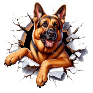 3D Wall Crack German Shepherd PNG, Digital Clipart for T-Shirts, Mugs, DTG Printing, Scrapbooking & Sublimation - Instant Download Clip Art