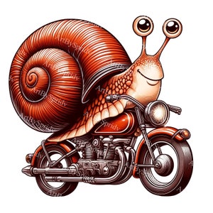 Grillige motorrijden slak clipart-transparante PNG, eigenzinnige digitale kunst, instant download voor creatieve projecten, motorliefhebbers