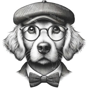 Sophisticated Dog Clipart in Gentleman Attire - Dapper Dog with Glasses PNG,Pet Portrait Illustration,Animal Clip Art for DIY Craft Download