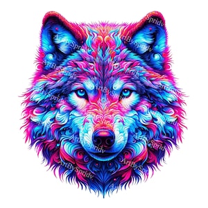 Psychedelic Wolf Clipart | Vibrant Pink Blue Digital Download | Intricate Animal DIY Art PNG - Ideal for T-Shirts, Mug, Posters, Home Decor