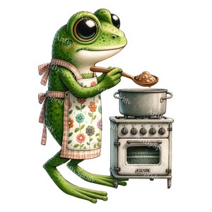 Charming Kitchen Frog Digital Clipart | Cooking Frog PNG | Printable Sublimation Clip Art | Home Chef Illustration | Unique Downloadable Art