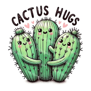 Kawaii Cactus Clipart, lindos cactus abrazados con corazones, descarga digital para manualidades y scrapbooking, perfecto para proyectos y decoraciones de bricolaje