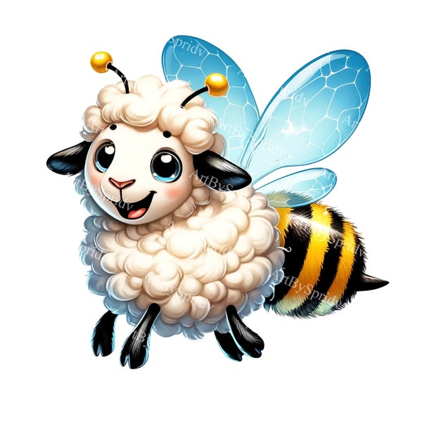 Adorable Sheep-Bee Hybrid Clipart - Perfect for Children's Projects, Scrapbooking, Invitations, Digital Download,Cute Animal Bee Graphic PNG