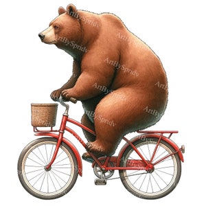 Clipart de oso caprichoso en bicicleta / Oso pardo en bicicleta PNG / Clip art digital de animales lindos / Diseños de sublimación imprimibles para manualidades de bricolaje