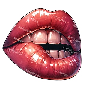 Puede incluir: Primer plano de un par de labios rojos con un acabado brillante. Los labios están ligeramente entreabiertos, revelando una hilera de dientes blancos.