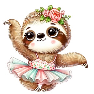 Ballerina luiaard PNG-clipart, schattige luiaard in tutu met bloemenkroon, transparante illustraties voor DIY ambachten, stickers, T-shirt, mok sublimatie