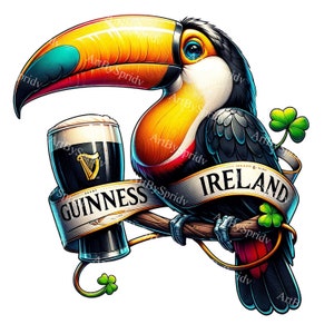 Irish Toucan Clipart with Guinness Beer - St. Patrick's Day Transparent PNG, Digital Download, Pub Themed Decoration, Ireland Clip Art, DIY