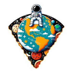 Astronaut on Whimsical Earth Clipart - Space Adventure Digital PNG for Printable Sublimation & Crafts | Cosmic Explorer for DIY Projects