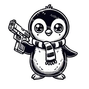 Cartoon Penguin Holding Gun Download PNG Clipart - Cute and Funny Clip Art for Kids & Adults, Perfect for DIY Craft Projects, Printables