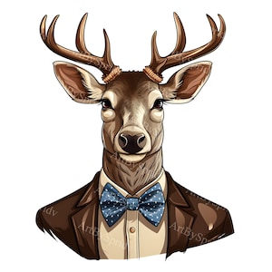 Deer In Tuxedo & Bow Tie Transparent PNG Clipart, Kids/Adults Cartoon Design, Printable Sublimation, Commercial Use, Magical Animal Clip Art