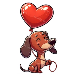 Dachshund Dog Heart Balloon Clipart, Valentine's Day Digital Clip Art, Printable Sublimation PNG for T-Shirts, Mugs, Tumblers & Scrapbooking