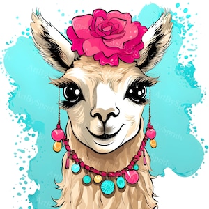 Cute Llama Transparent PNG Clipart - Digital Printable Sublimation Clip Arts, Adorable Alpaca Print, Printable Design, Instant Download File