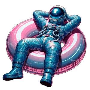 Astronauta en anillo inflable Clipart - Traje espacial PNG digital para DTG imprimible, camisetas, tazas, vasos, sublimación y álbumes de recortes Clip Art