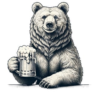 Bear Beer Mug Artwork - Rustic Home Bar Decor - Digital Clipart for DIY Printable Sublimation - Animal Wall Art - Vintage Style Illustration