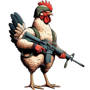 Tactical Rooster Clipart - Armed Chicken Soldier Graphic - Military Mascot PNG - Special Forces Fowl Image - Printable Sublimation Design