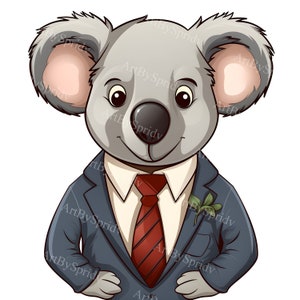 Koala in Suit Clipart | Cute Professional Animal PNG | Business-Themed Digital Artwork for DTG T-Shirts, Stickers, Mugs, DIY Crafts Projects