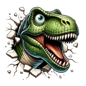 Realistyczny dinozaur T-Rex 3D iluzja ściany łamiącej PNG, Clipart do koszulek, kubków, DTG, sublimacji, scrapbookingu - natychmiastowe pobieranie cyfrowe