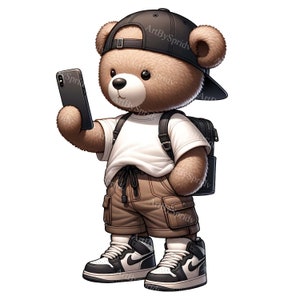 Trendy Teddy Bear Clipart with Modern Outfit | Urban Style Digital Bear PNG |Fashionable Teddy Design for DIY Printable Sublimation Projects