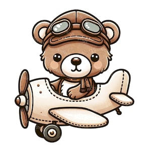 Vintage Flugzeug Teddybär Clipart - Piloten Bär PNG für DTG, T-Shirt, Becher, Tumbler Sublimation & Scrapbooking, Babyparty digitales Design