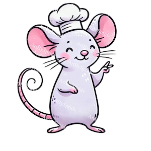Chef Maus PNG Clipart, niedliche Cartoon Kochratte mit Kochmütze, Kulinarische Illustration für T-Shirt,Tasse,Einladungen,Kinderbasteln,Küchendekoration