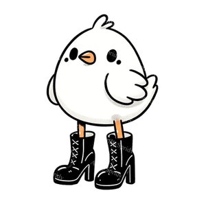 Quirky Cartoon Bird in High-Heeled Boots Clipart-Cute Transparent PNG for DIY Projects, Digital Download, Fun Animal Illustration for Crafts