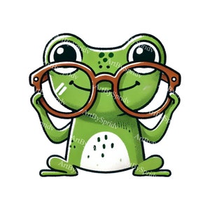 Cartoon Frog with Oversized Glasses PNG Clipart-Cute Animal Download for Kids Crafts, Scrapbooking,Stickers,Invitations,Sublimation Projects