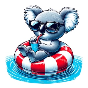 Sommer Koala Clipart: Sonnenbrille & Rettungsring, Tropischer Koala Clip Art zum Download, einzigartige Tier Grafiken für kreative Projekte