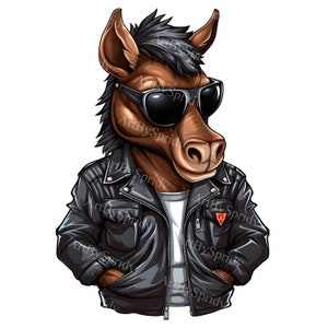 Hip Hop Horse PNG Clipart, Cool Leather Jacket & Sunglasses Digital Download Clip Art na koszulki, kubki, plakaty, naklejki, projekty DIY