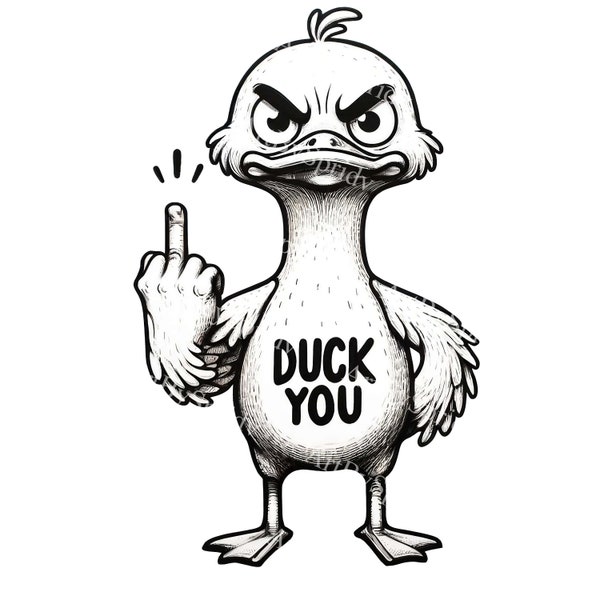 Rebellious Duck Clipart - Hand-Drawn Attitude Duck PNG,Digital Download for DIY Projects,Unique Subversive Animal Art for Crafting and Decor